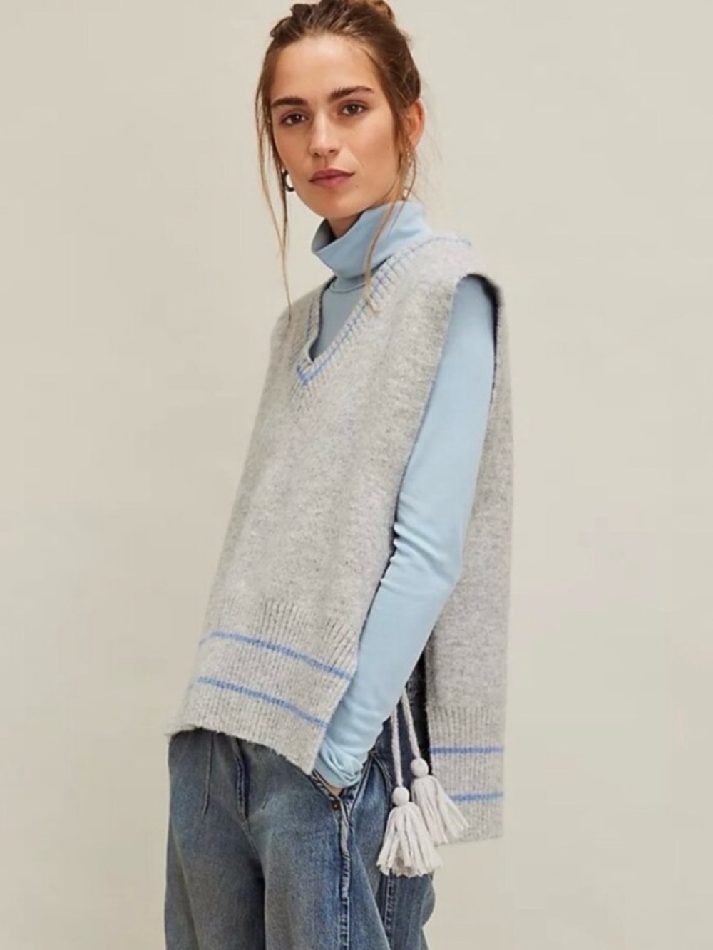 Free People All Star Stripe Poncho Sweater Vest One Size
